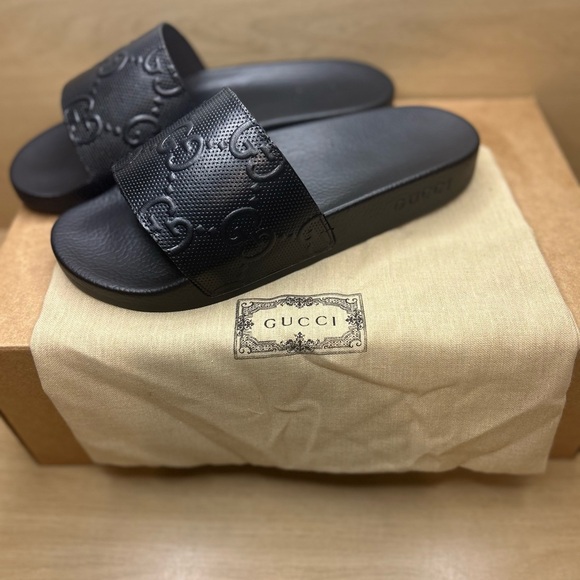 Women’s Auth Gucci GG Slide Sandals Size 8.5/9 Euro 39 Demetra Black - Picture 11 of 12